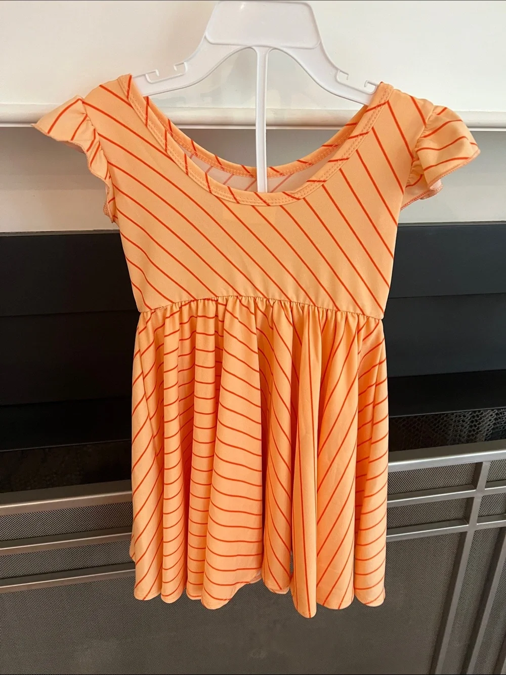 Dot Dot Smile Peach and Orange Striped Flutter-Sleeve Dress